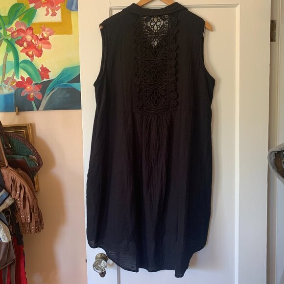 Women's Button Down Midi Dress Black XL Coconut Buttons Lace Insert large Pocket - Picture 3 of 6